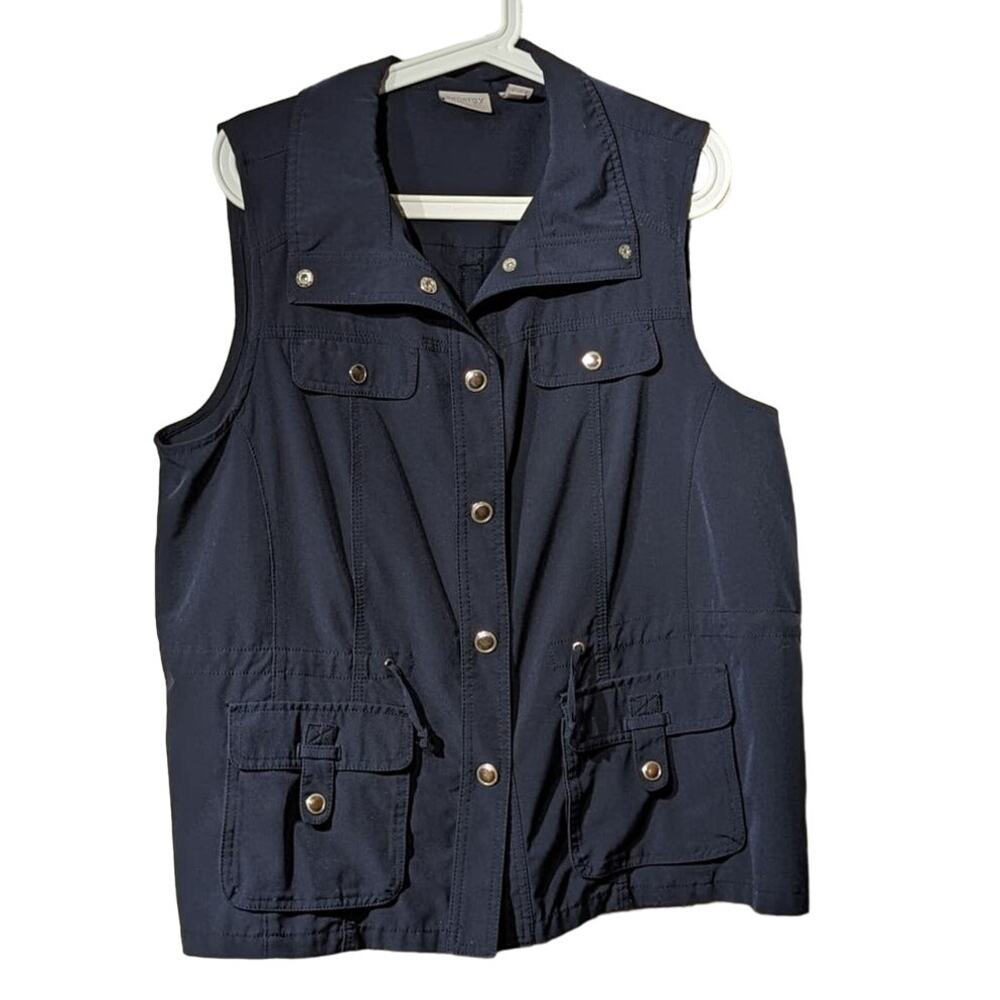 Zenergy by Chico's Navy Snap Front Active Drawstring Vest Womens Sz 2 (M 12-14)